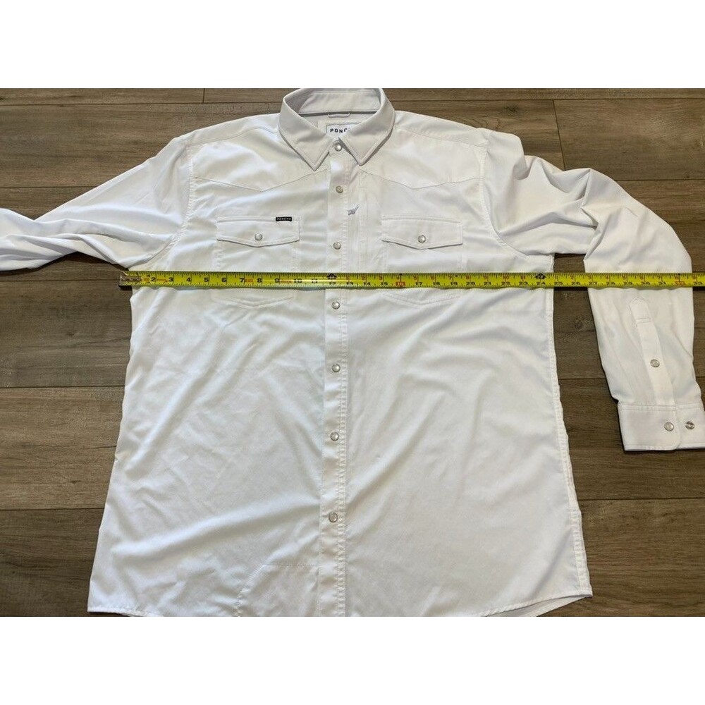 Poncho Slim Fit Western Shirt Mens XL Solid White Pearl Snap Long Sleeve Fishing - Picture 5 of 8
